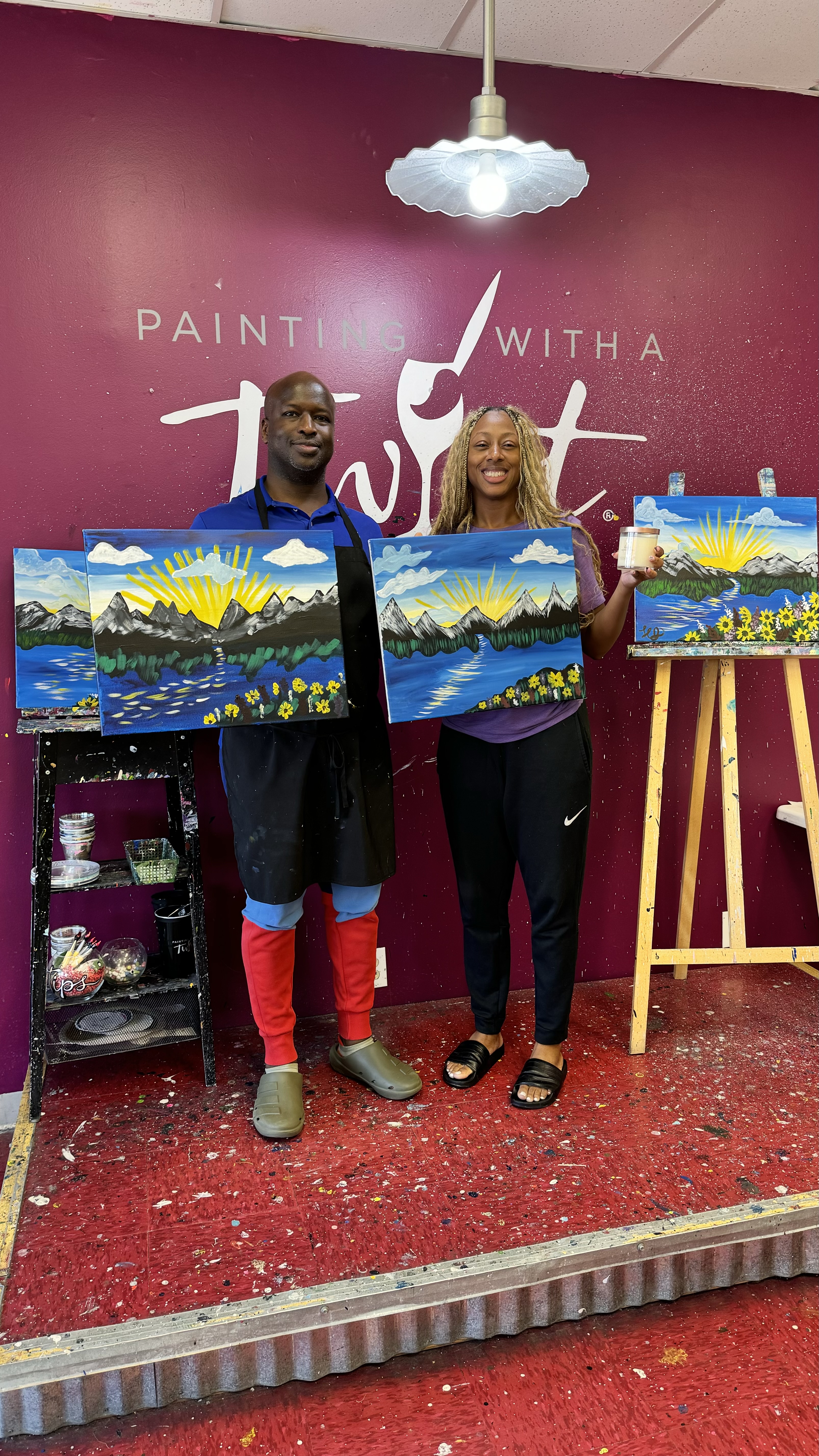 Showing off finished paintings